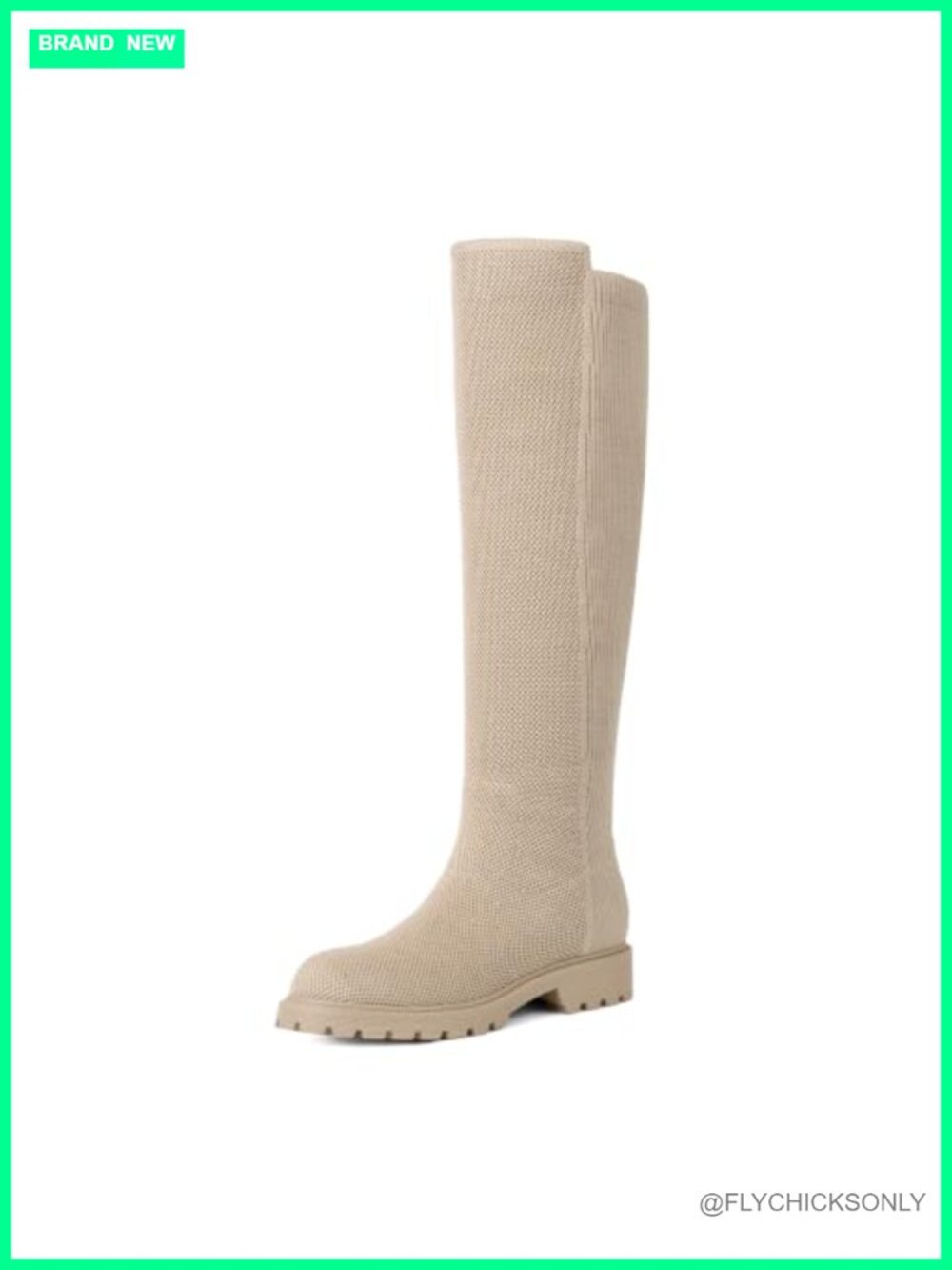 Knit Knee High Boots Women Pull On Flat Stretchy Tall Lug Sole